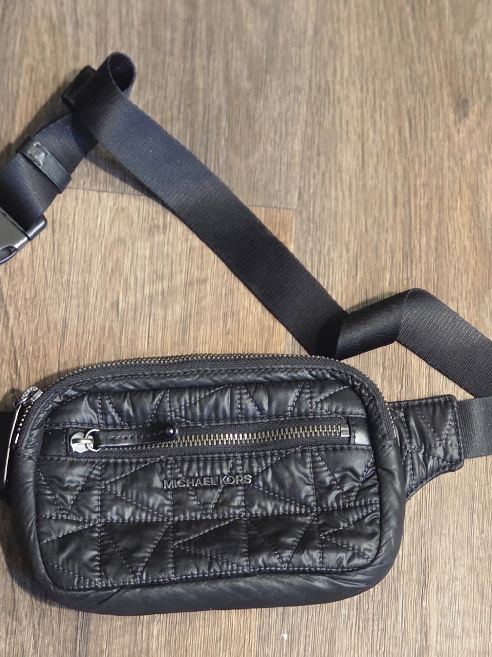 Michael Kors Black Quilted Leather Belt Bag with Front Zip